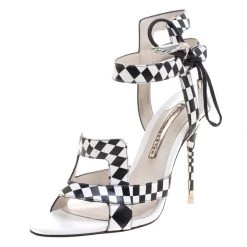 Sophia Webster Monochrome Checkered Leather Poppy Ankle Wrap Sandals Size 39 For Women