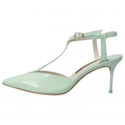 Sophia Webster Green Patent Leather Spearmint T Strap Pointed Toe Sandals Size 37 For Women