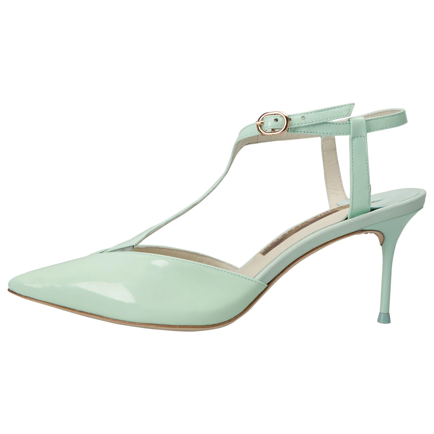 Sophia Webster Green Patent Leather Spearmint T Strap Pointed Toe Sandals Size 37 For Women