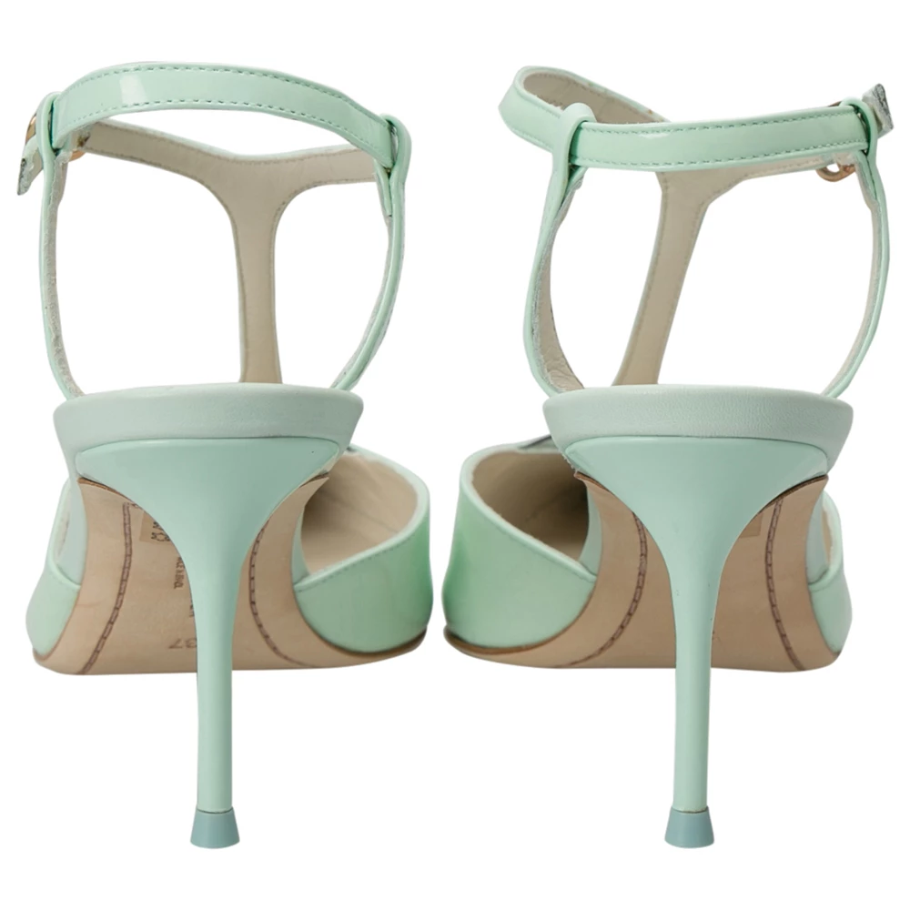Sophia Webster Green Patent Leather Spearmint T Strap Pointed Toe Sandals Size 37 For Women - Image 4