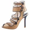 Sophia Webster Black/Gold Glitter Fabric And Suede Trim Cut Out Peep Toe Sandals Size 36.5 For Women